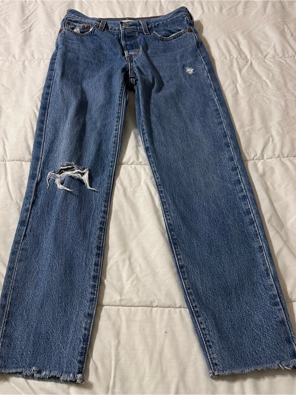 Levi's Distressed Straight Leg Jeans - Dark Blue